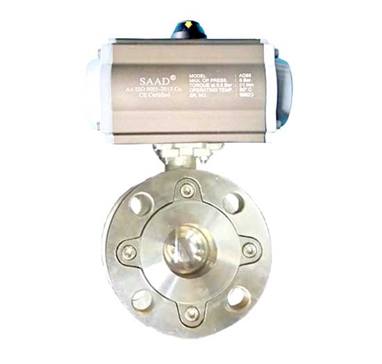 Pneumatic Actuator Operated Wafer Type Ball Valve Flanged End 